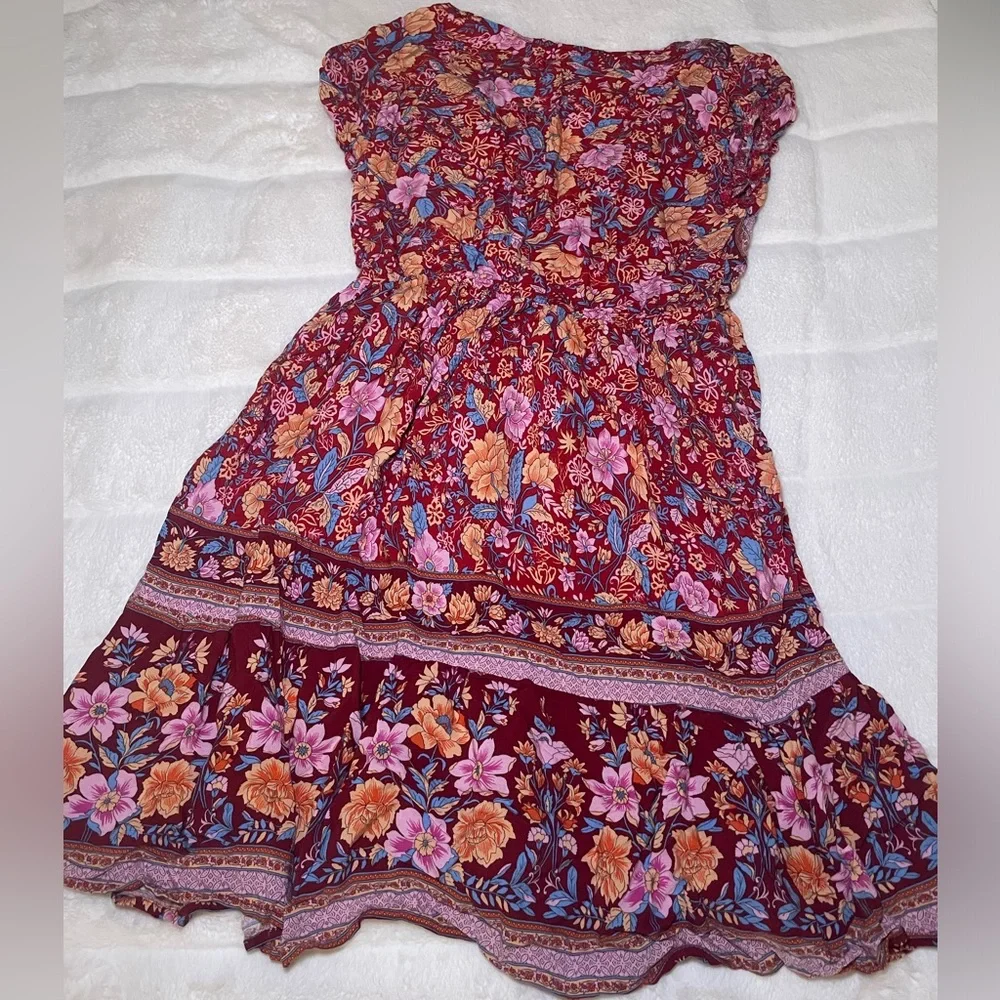 Red Boho Flutter Floral Dress - Picture 3 of 7